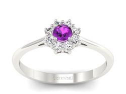 Pierścionek z ametystem i brylantami białe złoto - p16238bat