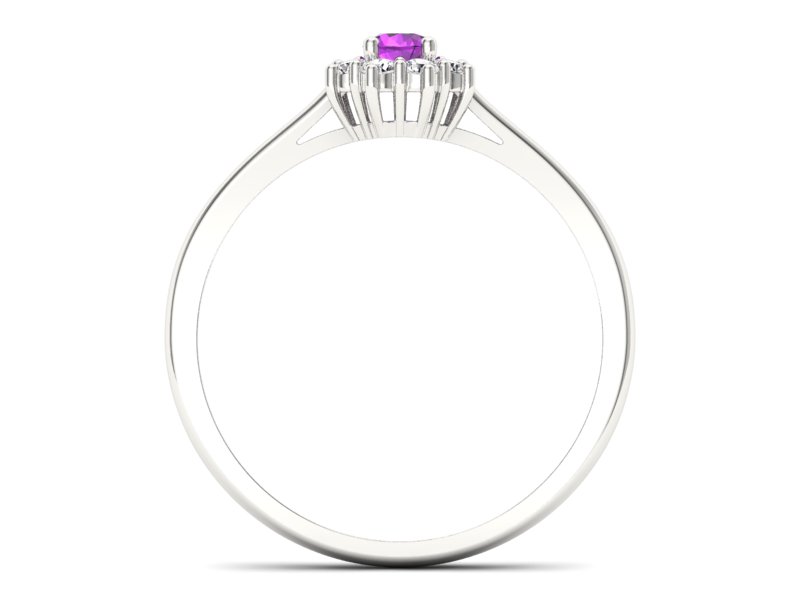 Pierścionek z ametystem i brylantami białe złoto - p16238bat - 2