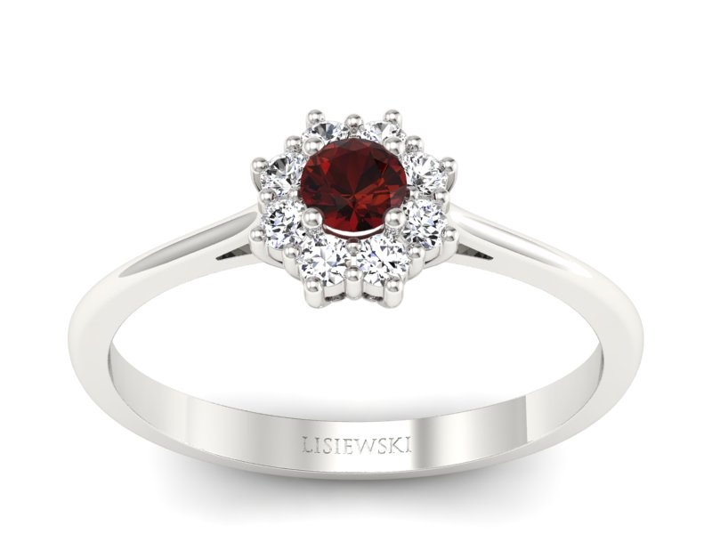 Pierścionek białe złoto z granatem i brylantami - p16238bgr - 1