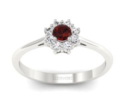 Pierścionek białe złoto z granatem i brylantami - p16238bgr