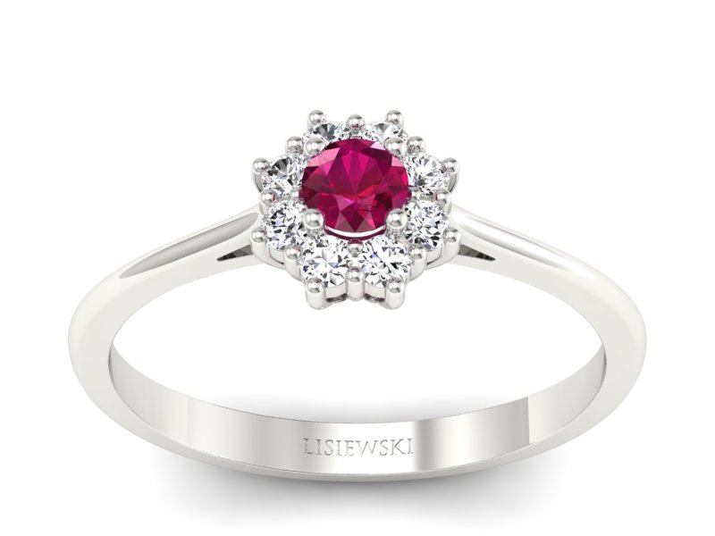 Pierścionek z rubinem i brylantami białe złoto - p16238br - 1