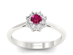 Pierścionek z rubinem i brylantami białe złoto - p16238br
