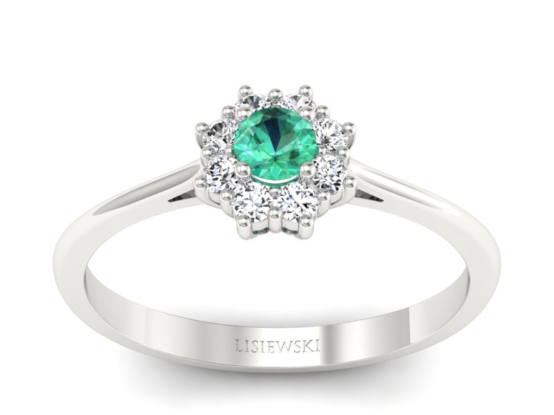 Złoty pierścionek ze szmaragdem i brylantami - p16238bsm - 1