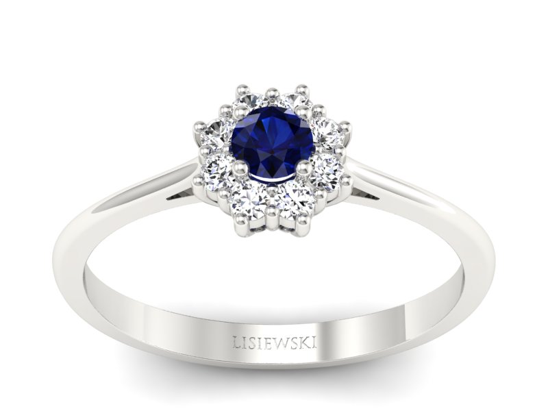 Pierścionek z szafirem i brylantami białe złoto - p16238bsz - 1