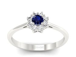 Pierścionek z szafirem i brylantami białe złoto - p16238bsz
