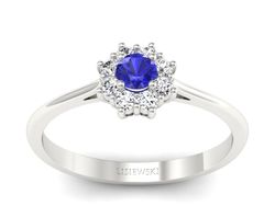 Pierścionek z szafirem i brylantami białe złoto - p16238bszc