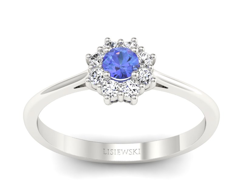 Pierścionek z tanzanitem białe złoto z brylantami - p16238bt - 1