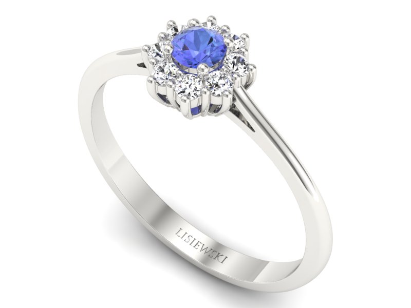 Pierścionek z tanzanitem białe złoto z brylantami - p16238bt