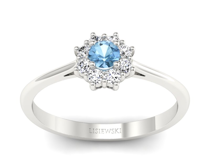 Pierścionek z topazem i brylantami białe złoto - p16238btp - 1