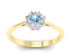 Pierścionek topaz i brylanty białe i żółte złoto - p16238zba