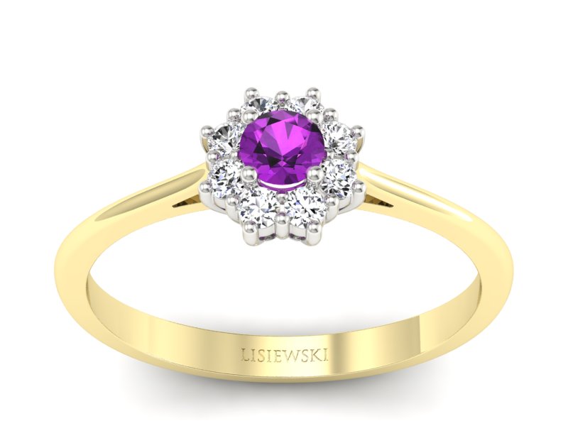Złoty pierścionek ametyst brylanty złoto - p16238zbat - 1