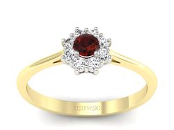 Złoty Pierścionek z granatem i diamentami - p16238zbgr