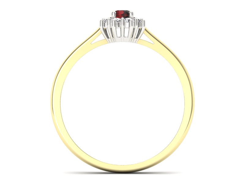 Złoty Pierścionek z granatem i diamentami - p16238zbgr