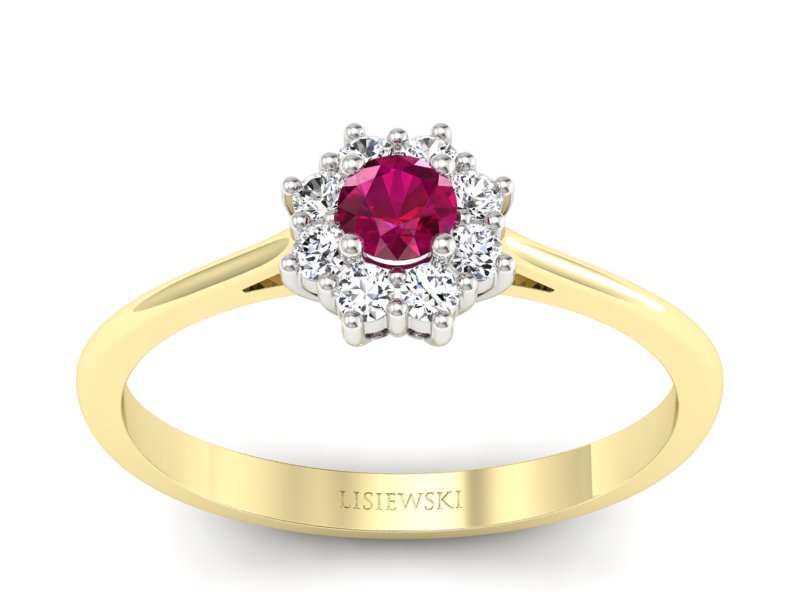 Pierścionek z rubinem i diamentami - p16238zbr - 1