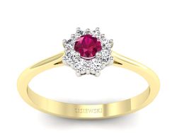 Pierścionek z rubinem i diamentami złoto 585 - p16238zbr