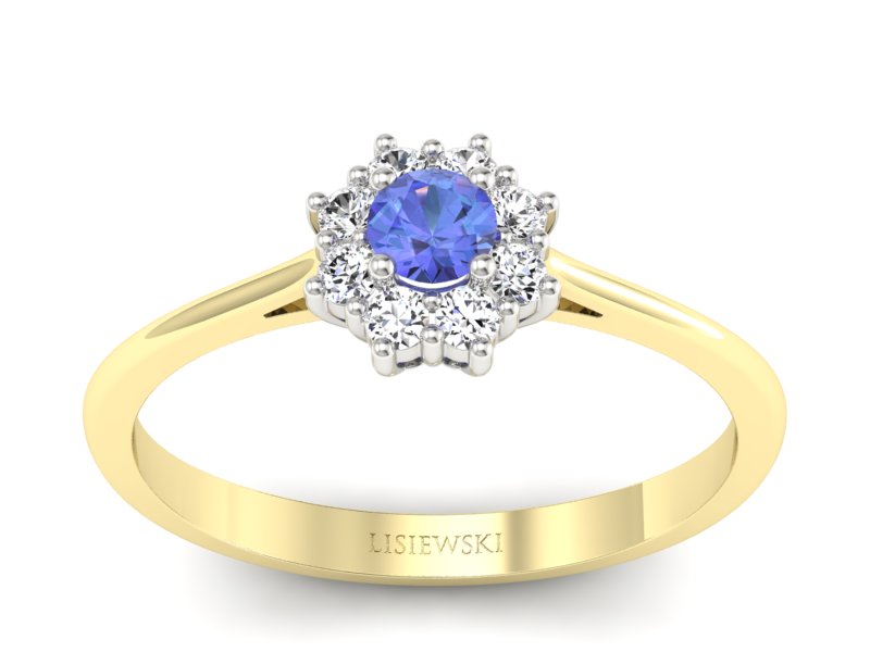 Złoty pierścionek z tanzanitem i brylantami - p16238zbt - 1
