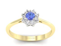 Złoty Pierścionek z tanzanitem i brylantami - p16238zbt
