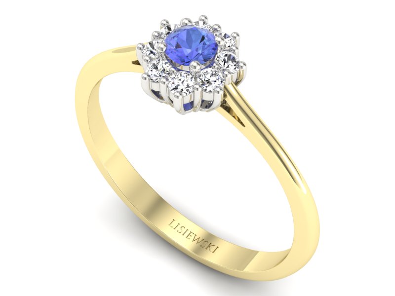 Złoty Pierścionek z tanzanitem i brylantami - p16238zbt