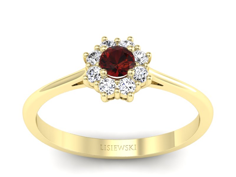 Złoty pierścionek z granatem żółte złoto - p16238zgr - 1