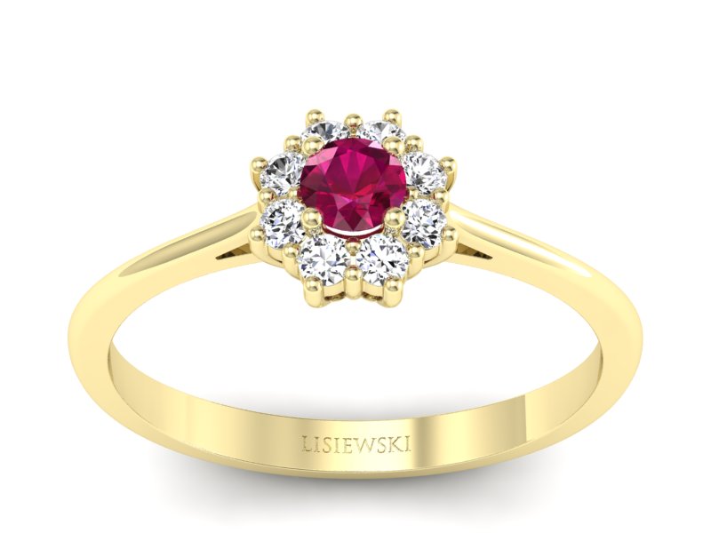 Pierścionek z rubinem i brylantami żółte złoto - p16238zr - 1