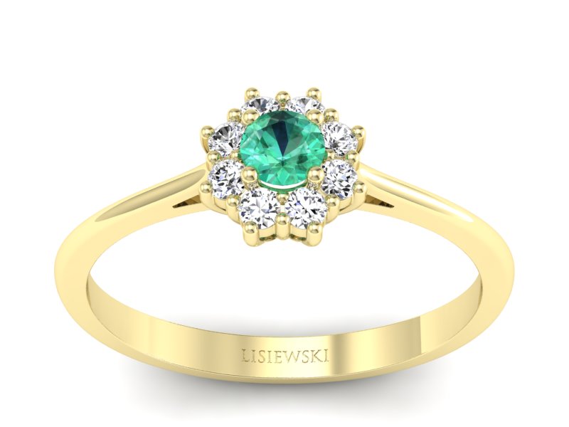 Złoty pierścionek ze szmaragdem i diamentami - p16238zsm - 1