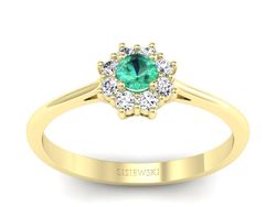Złoty Pierścionek ze szmaragdem i diamentami - p16238zsm