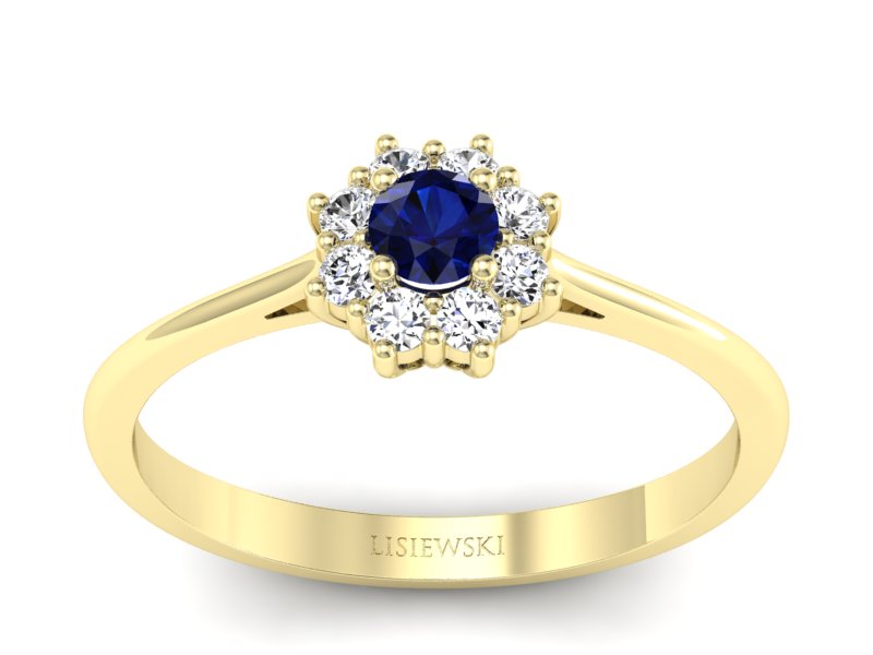 Złoty pierścionek z szafirem i diamentami - p16238zsz - 1
