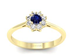 Złoty Pierścionek z szafirem i diamentami - p16238zsz