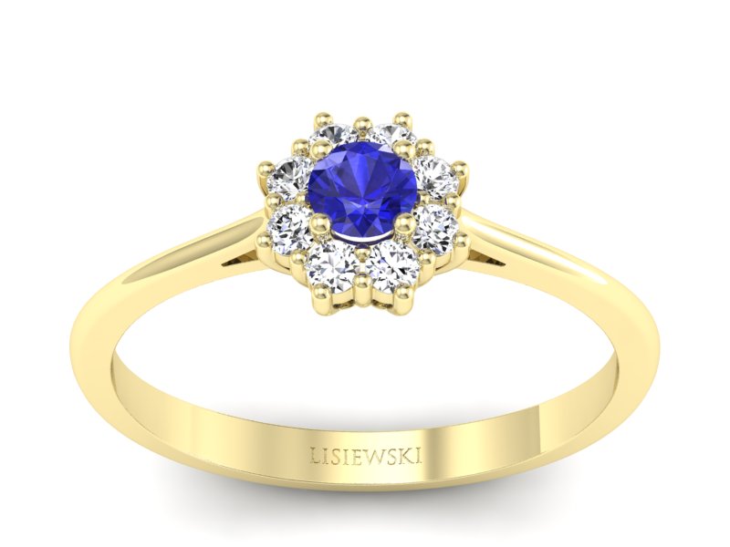 Złoty pierścionek z szafirem i diamentami - p16238zszc - 1