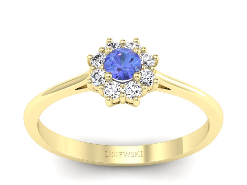Pierścionek z tanzanitem i brylantami żółte złoto - p16238zt - 1