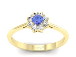 Pierścionek z tanzanitem i brylantami żółte złoto - p16238zt
