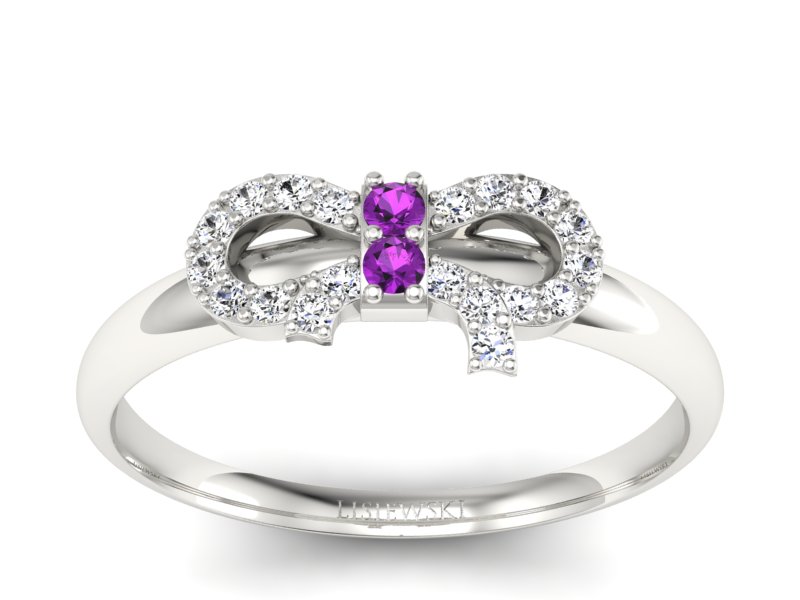 Złoty pierścionek z ametystami i brylantami - p16241bat - 1