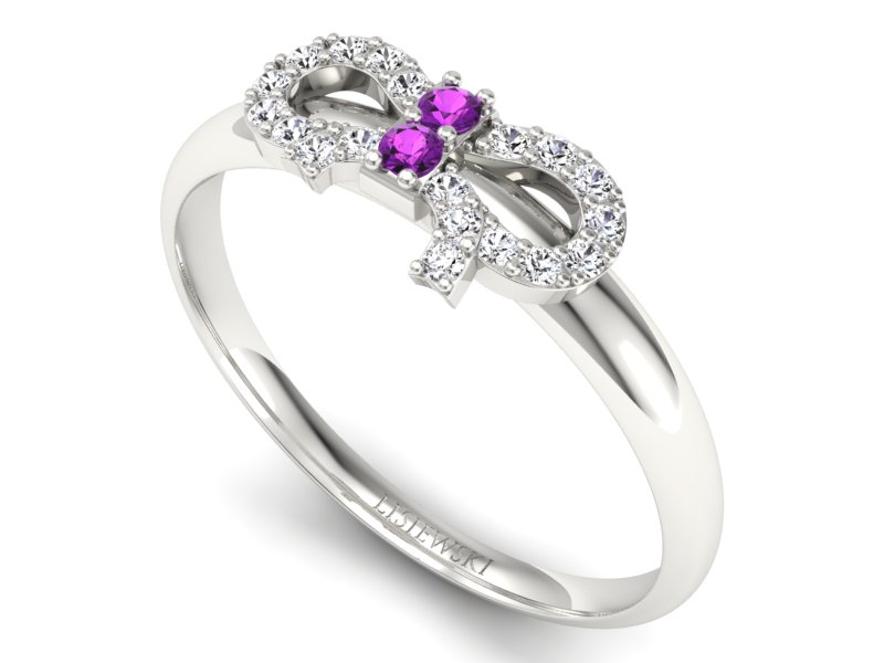 Złoty pierścionek z ametystami i brylantami - p16241bat - 3