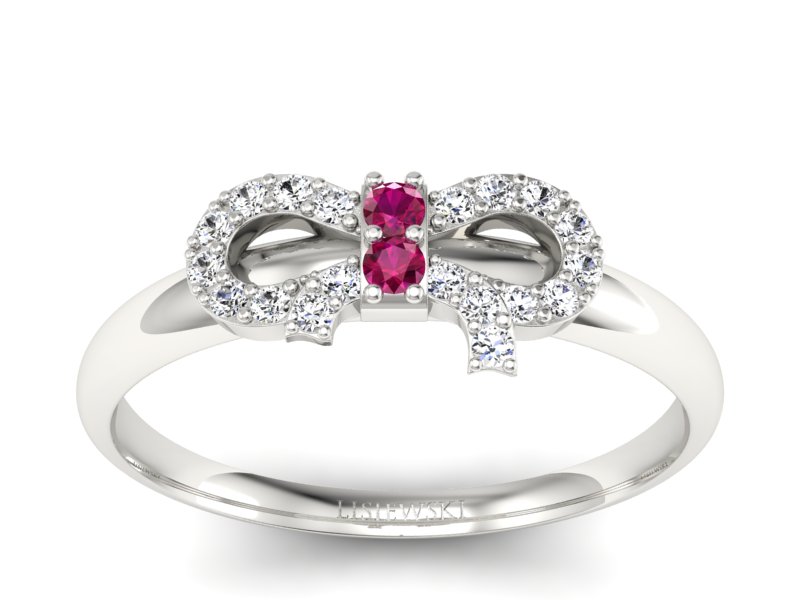 Złoty pierścionek z rubinami i brylantami - p16241br - 1