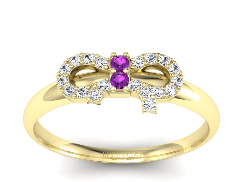 Pierścionek z ametystami brylanty żółte złoto - p16241zat - 1