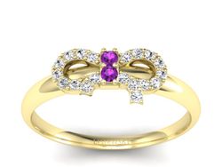 Pierścionek z ametystami brylanty żółte złoto - p16241zat