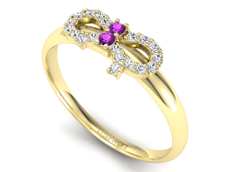 Pierścionek z ametystami brylanty żółte złoto - p16241zat - 3