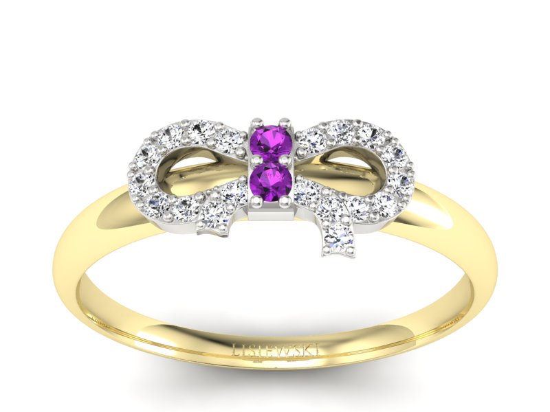 Złoty pierścionek ametysty i brylanty złoto - p16241zbat - 1