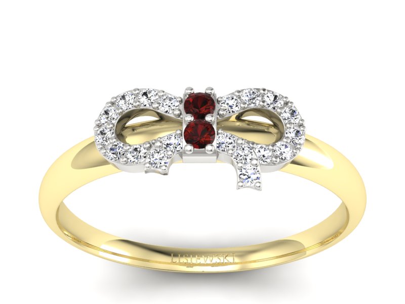 Złoty pierścionek z granatem i diamentami - p16241zbgr - 1