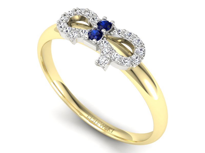Złoty pierścionek z szafirami i brylantami - p16241zbsz - 3