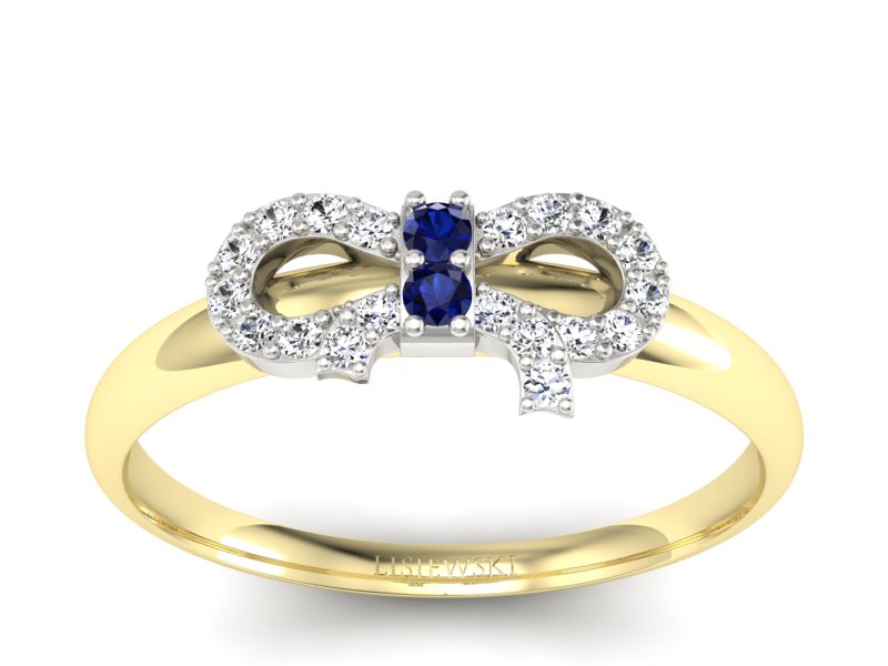 Złoty pierścionek z szafirami i brylantami - p16241zbsz - 1