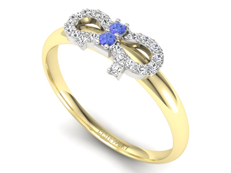 Pierścionek tanzanit brylanty białe żółte złoto - p16241zbt - 3