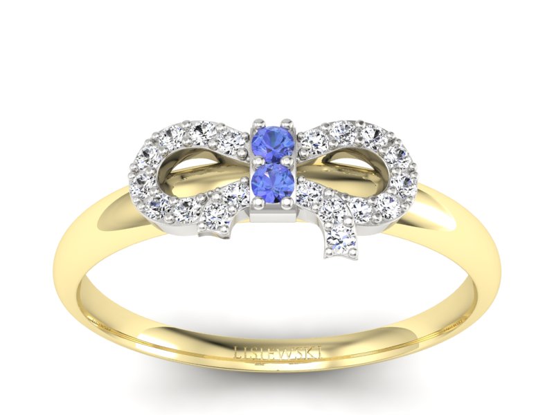 Pierścionek tanzanit brylanty białe żółte złoto - p16241zbt - 1