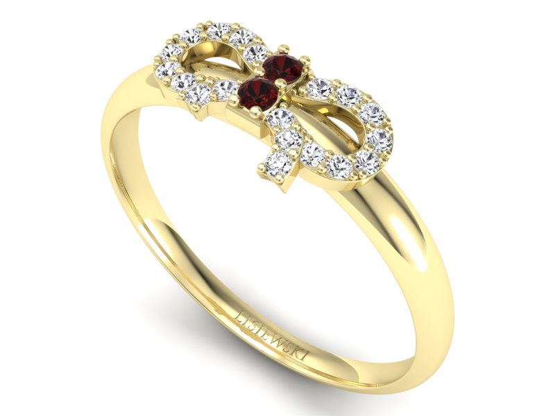 Pierścionek z granatami i brylantami żółte złoto - p16241zgr - 3