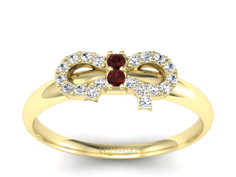 Pierścionek z granatami i brylantami żółte złoto - p16241zgr - 1