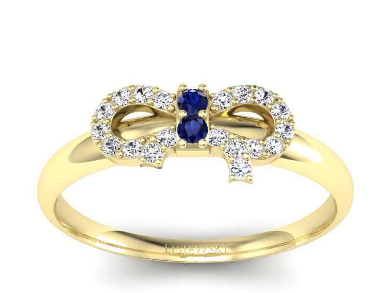 Złoty pierścionek z szafirem i brylantami - p16241zsz - 1