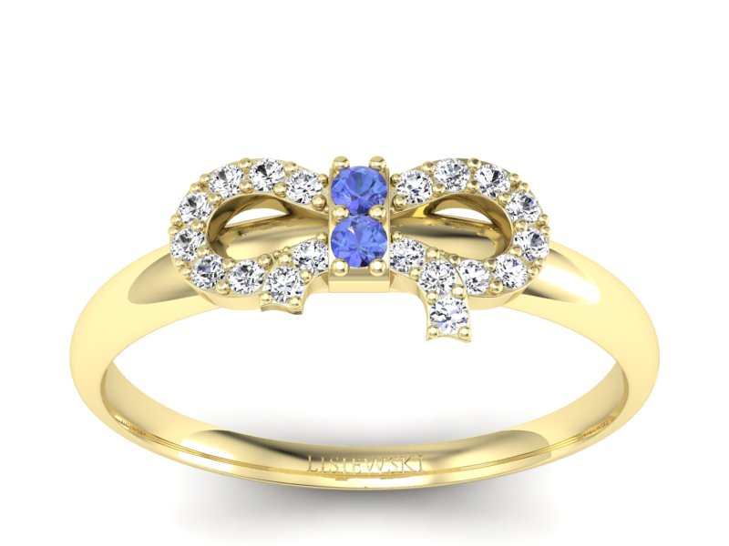 Złoty pierścionek z tanzanitami i brylantami - p16241zt - 1