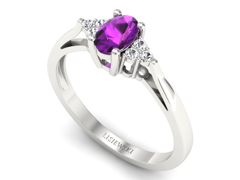 Złoty pierścionek z ametystem i brylantami - p16248bat - 3