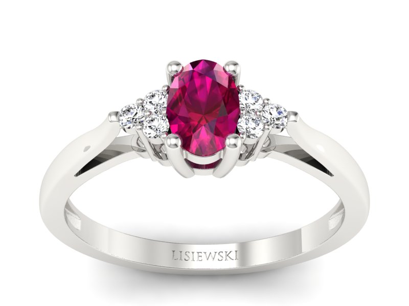 Pierścionek z rubinem i brylantami białe złoto - p16248br - 1