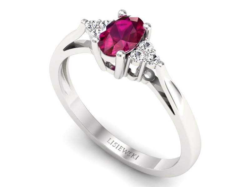 Pierścionek z rubinem i brylantami białe złoto - p16248br - 3